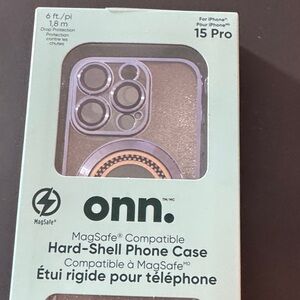 Onn mag-safe hard shell phone case for iPhone 15 Pro in blue